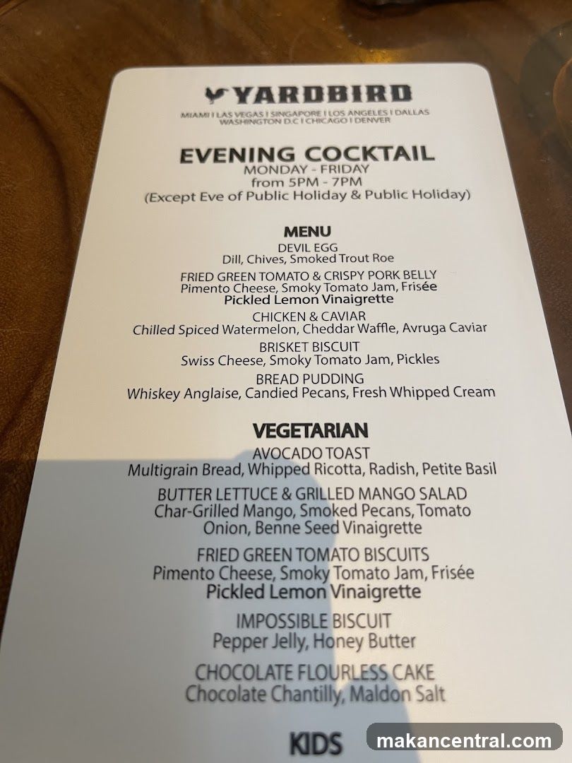 Yardbird Evening Cocktail Menu
