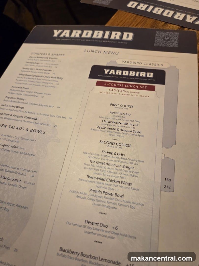 YARDBIRD LUNCH MENU
