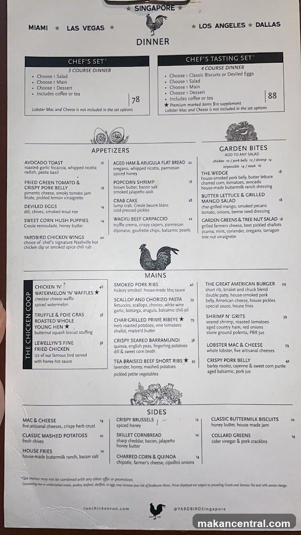 Yardbird Dinner Menu