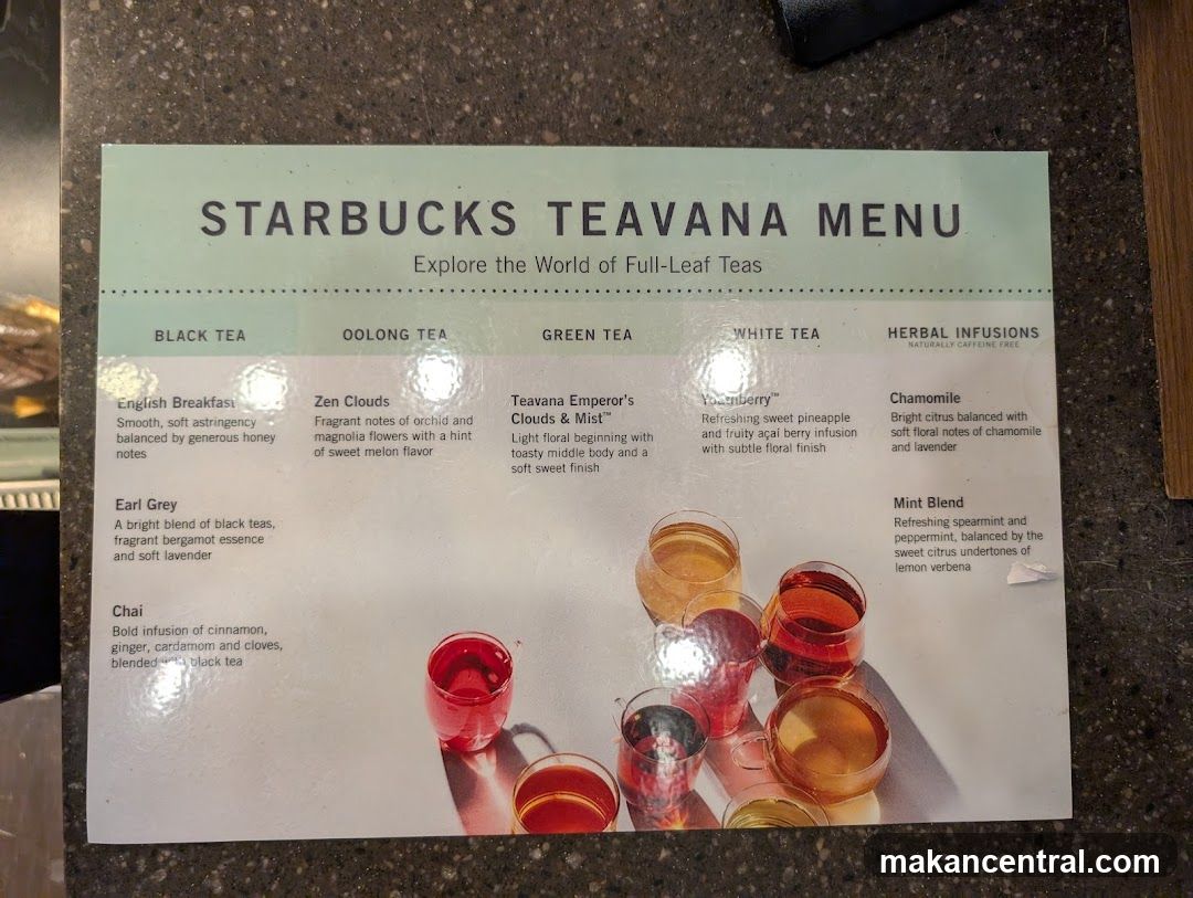STARBUCKS TEAVANA MENU