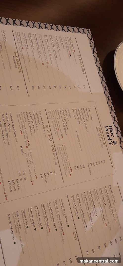 Blue Pearl Menu