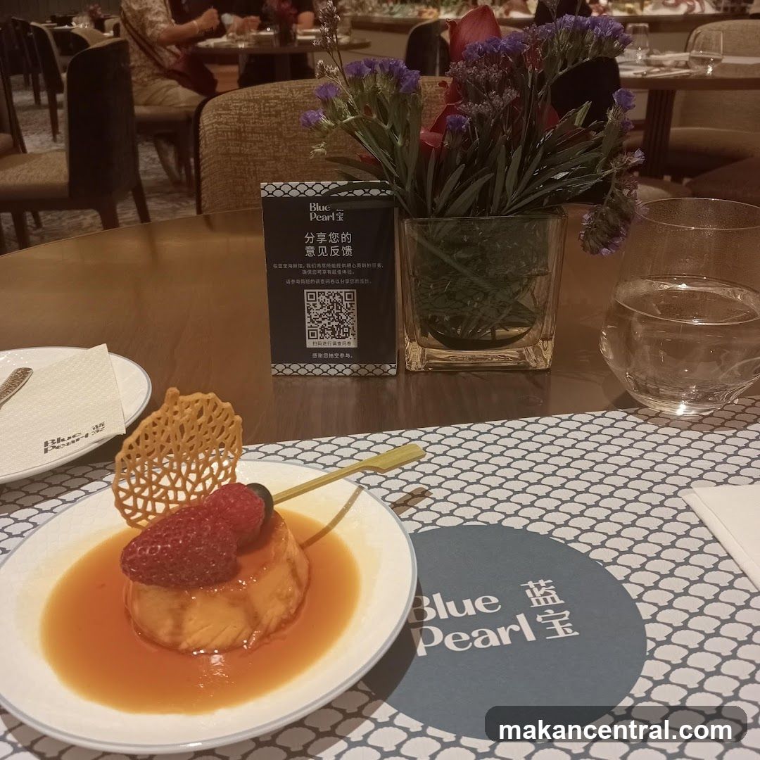 Dessert with Blue Pearl branding