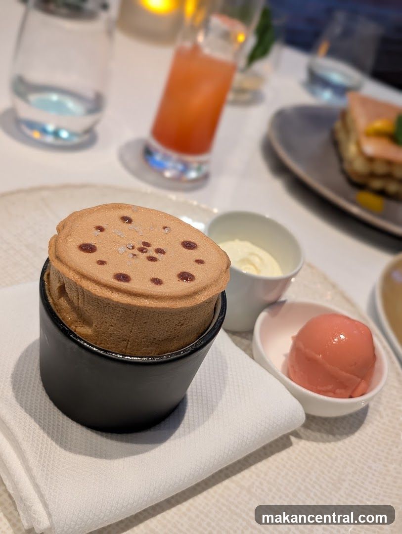 Chocolate Soufflé with Sorbet and Cream