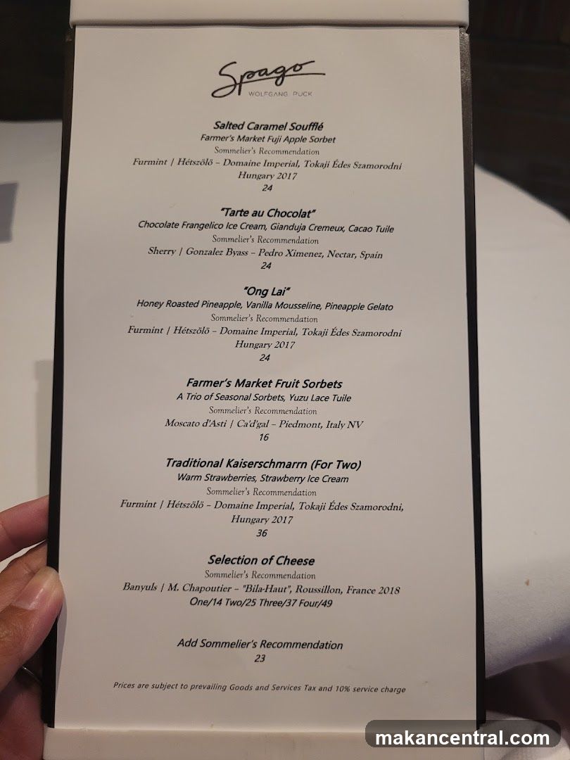 Spago Wolfgang Puck Dessert Menu
