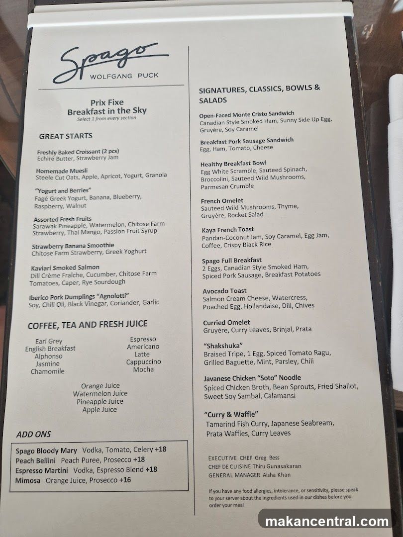 Spago Wolfgang Puck Breakfast Menu