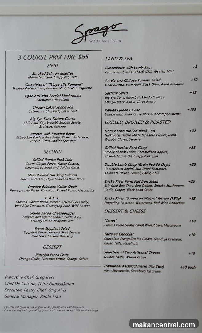 Spago Wolfgang Puck Menu
