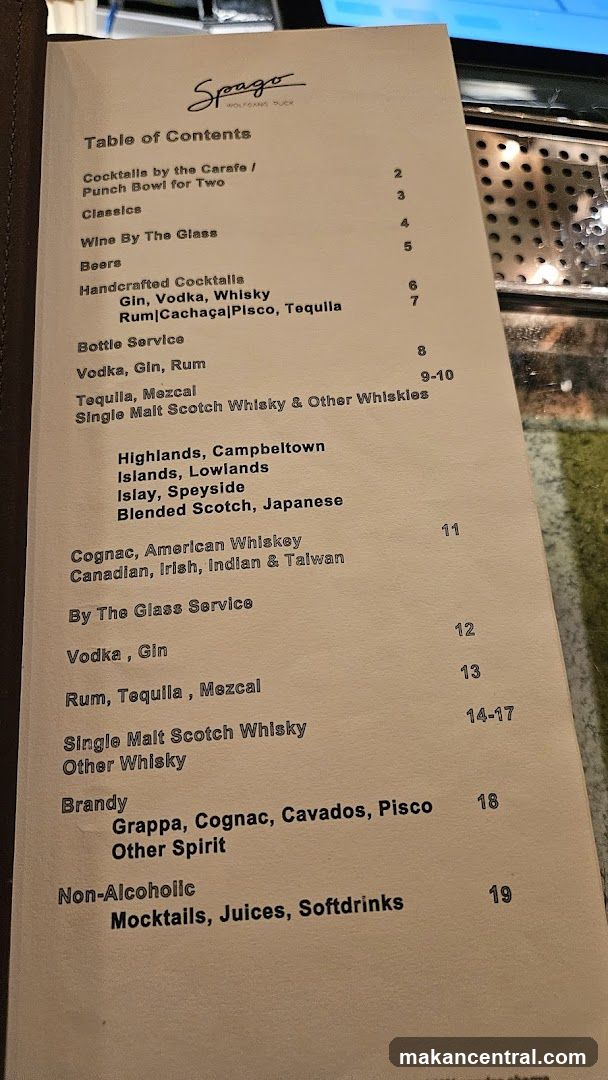Spago Table of Contents