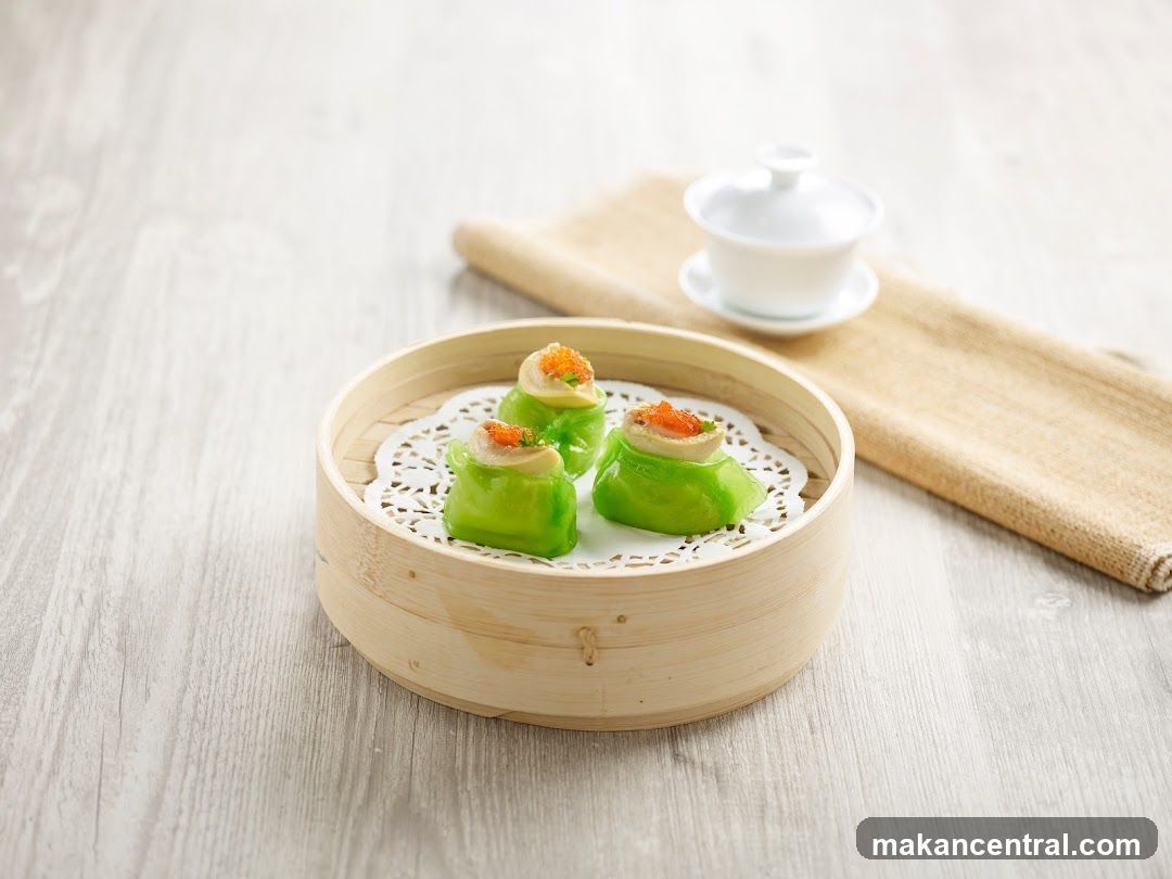 Green Dumplings in Bamboo Steamer