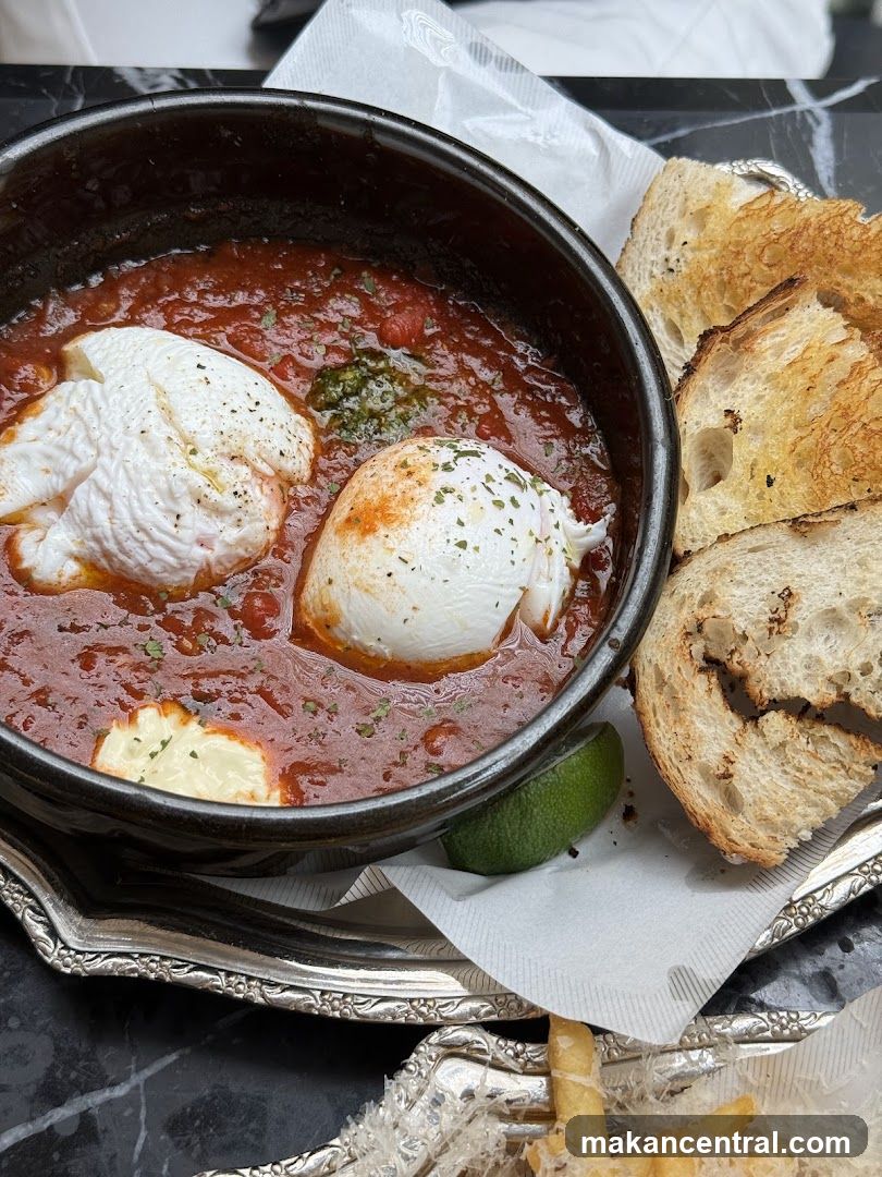 Poached Eggs with Tomato Sauce and Toast