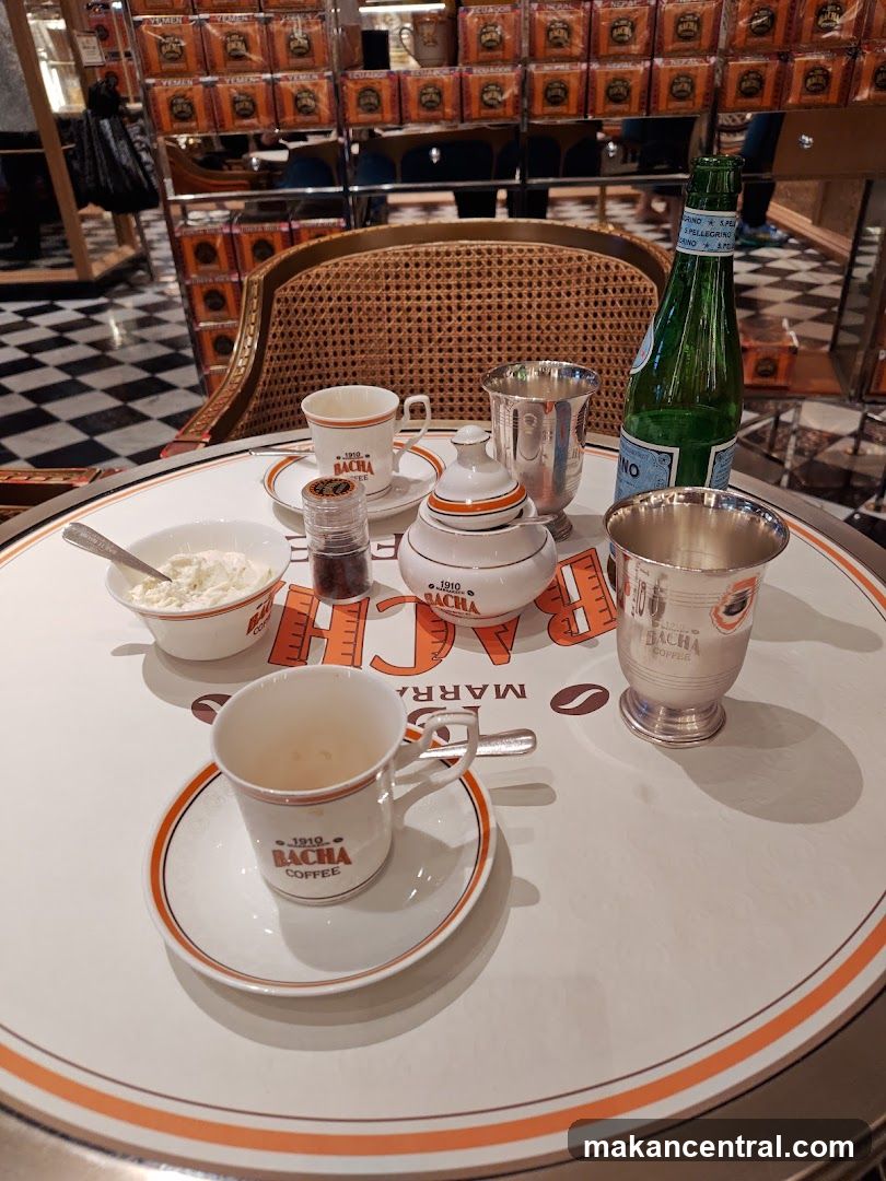 Coffee table setting with Bacha Coffee branding