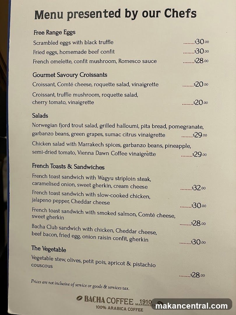 Menu presented by our Chefs