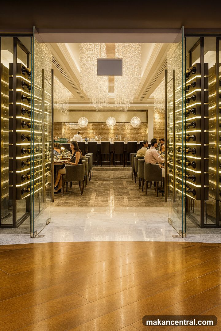 Elegant Restaurant Interior with Wine Displays