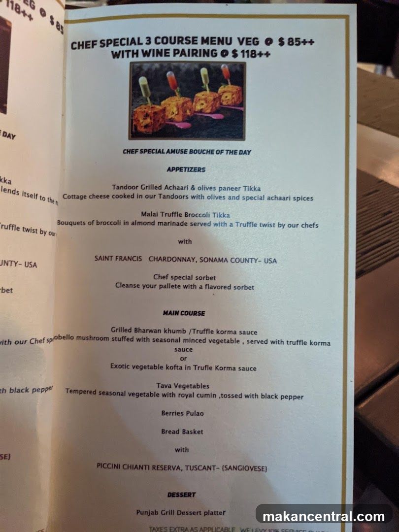 CHEF SPECIAL 3 COURSE MENU VEG