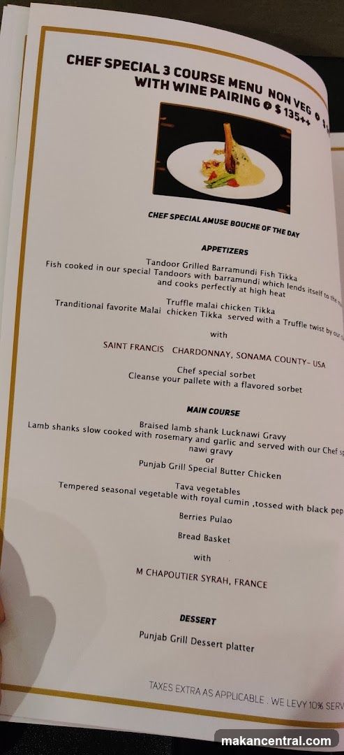 Chef Special 3 Course Menu