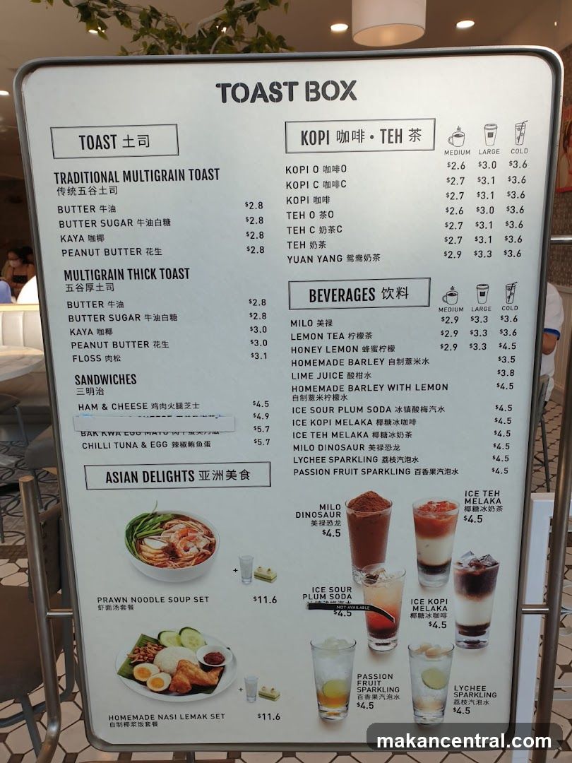 Toast Box Menu
