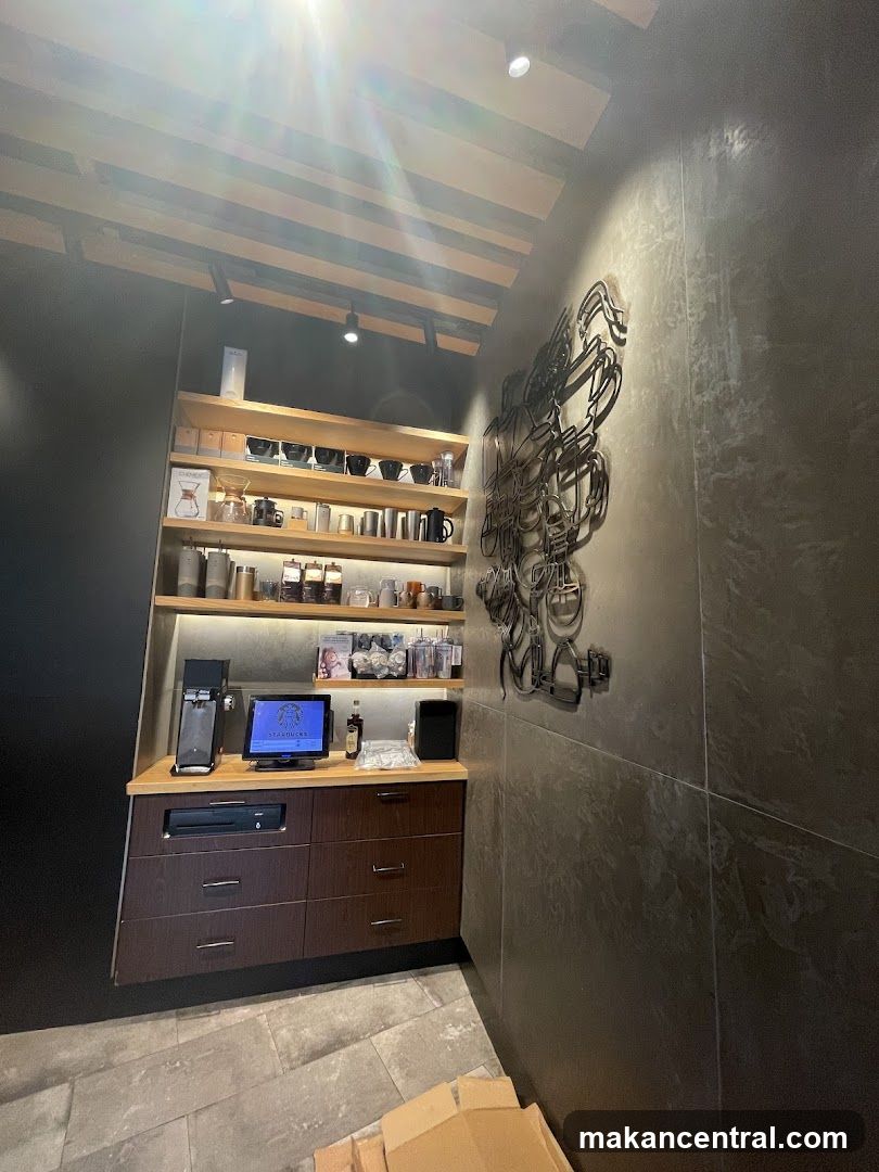 Coffee shop counter and shelves