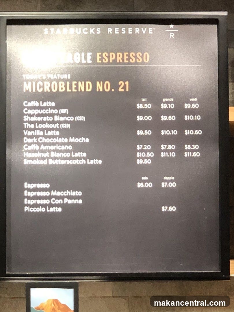 Starbucks Reserve Espresso Menu