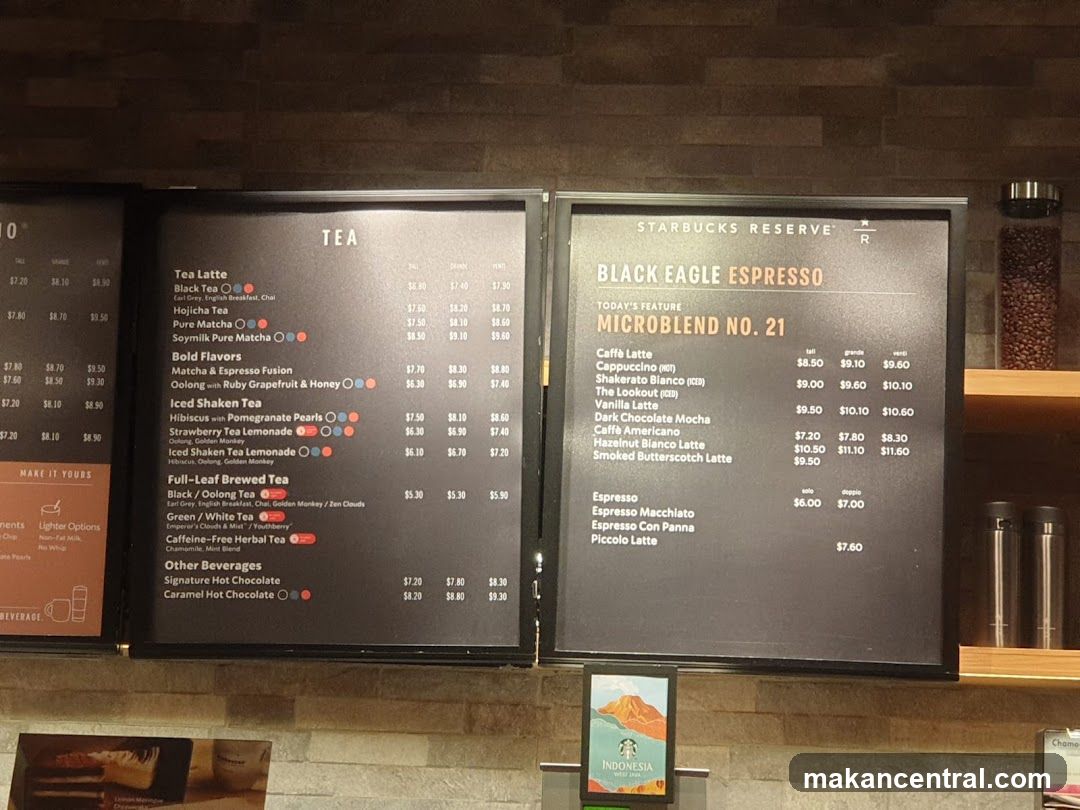 Starbucks Reserve Menu