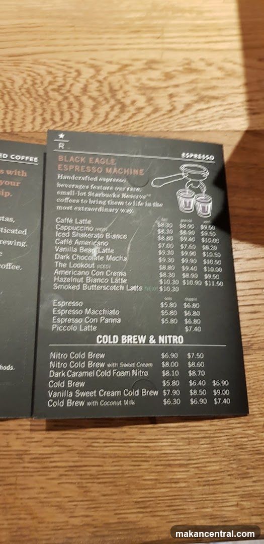 Black Eagle Espresso Machine Menu
