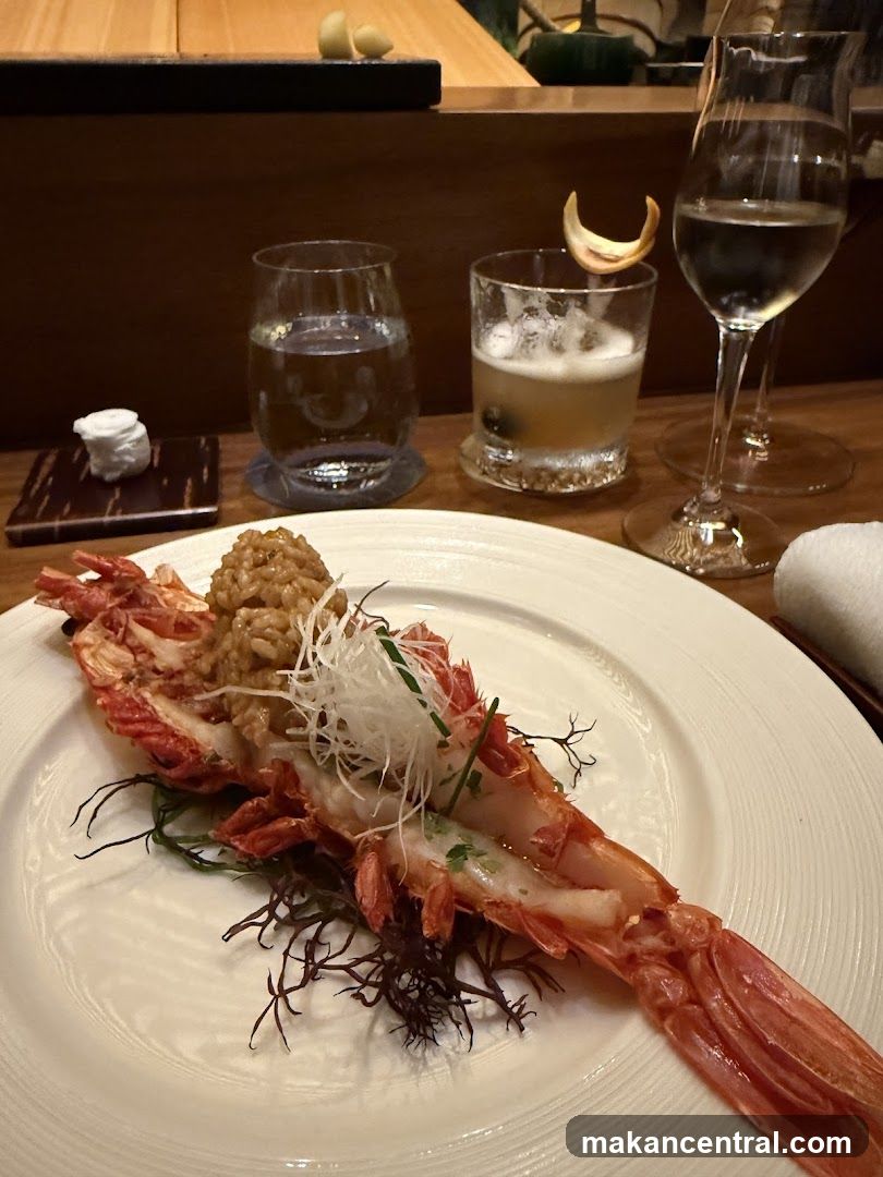 Gourmet Seafood Dish with Drinks
