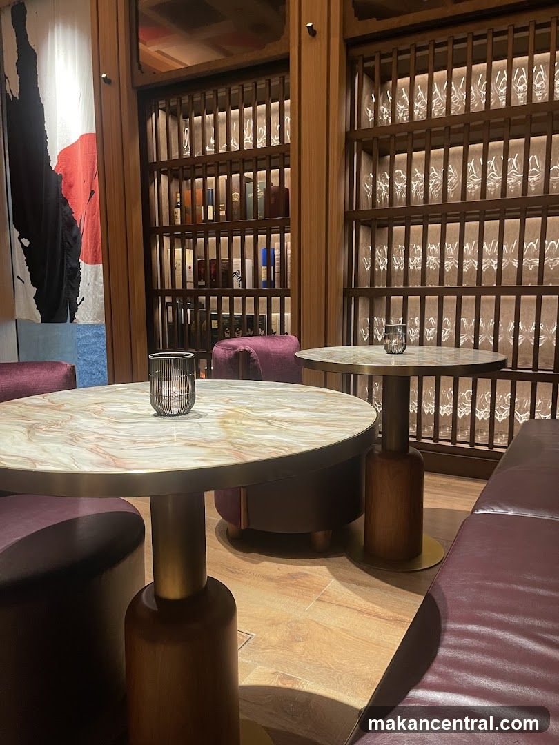 Bar Interior with Shelving and Tables