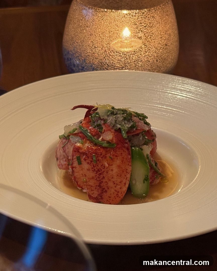 Lobster dish with asparagus and herbs