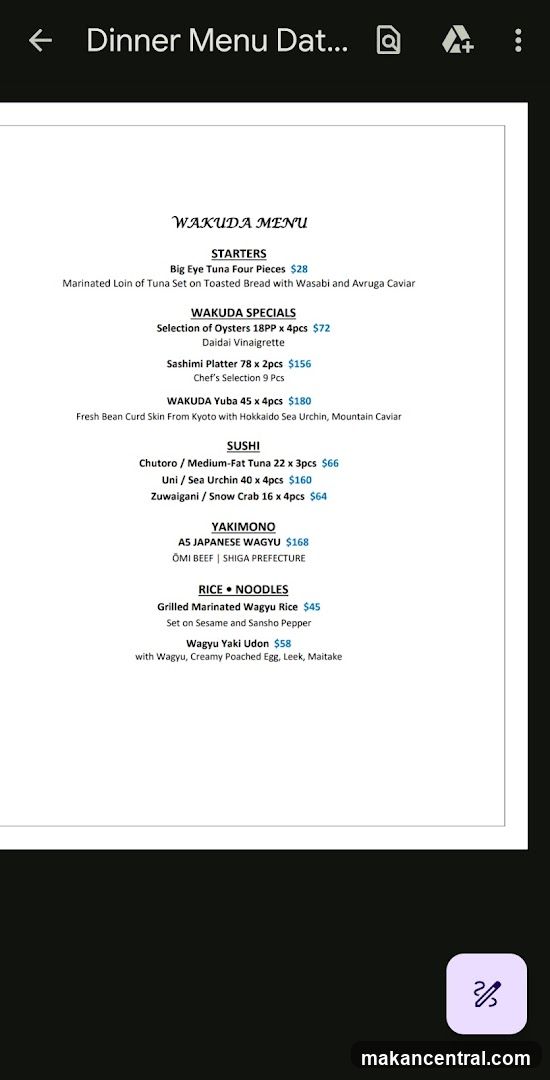 WAKUDA MENU