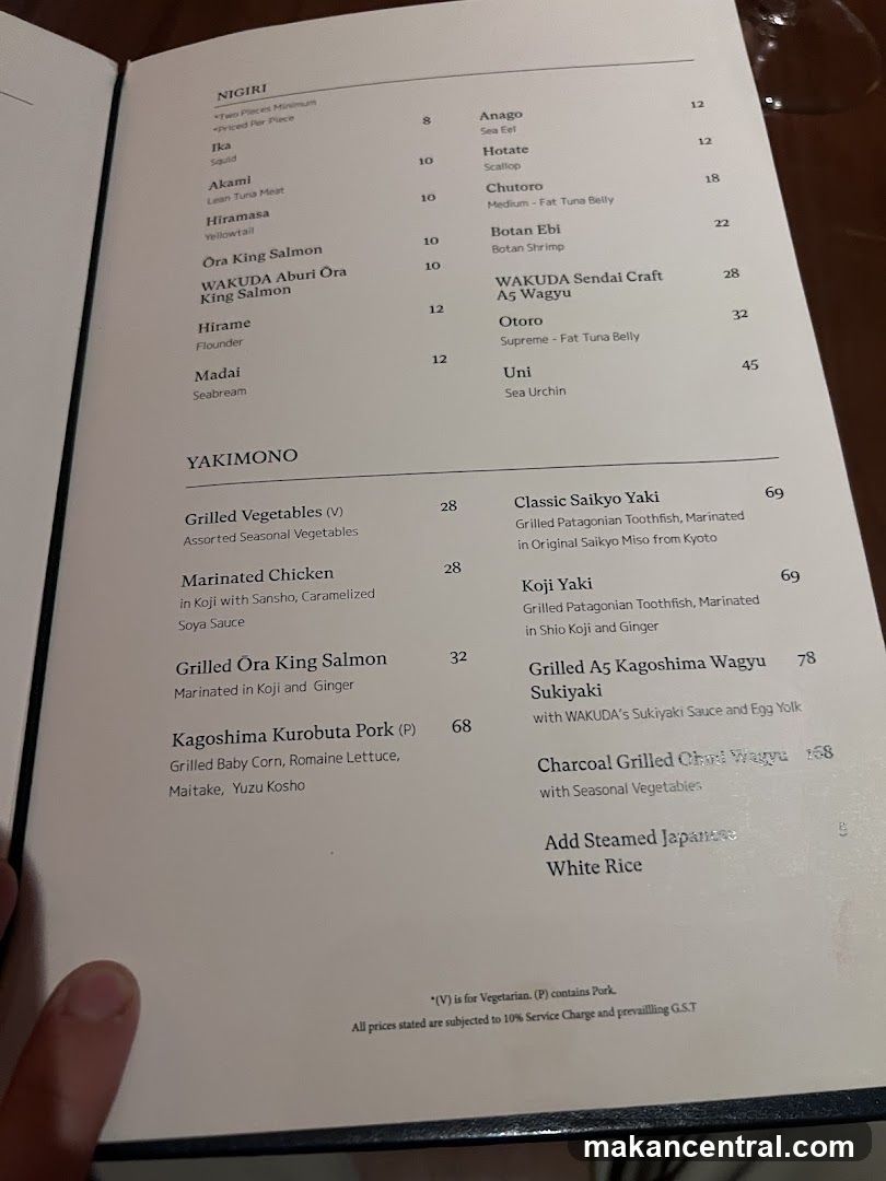 NIGIRI and YAKIMONO Menu