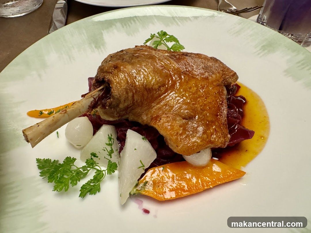 Duck Confit with Red Cabbage and Root Vegetables