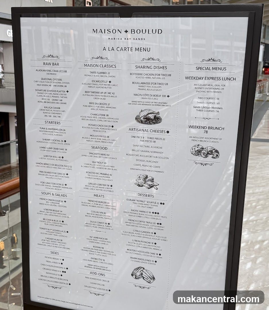 MAISON BOULUD A LA CARTE MENU