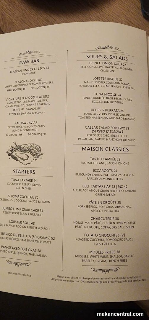 Maison Boulud Menu