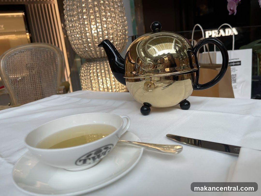 Tea service with Prada shopping bag