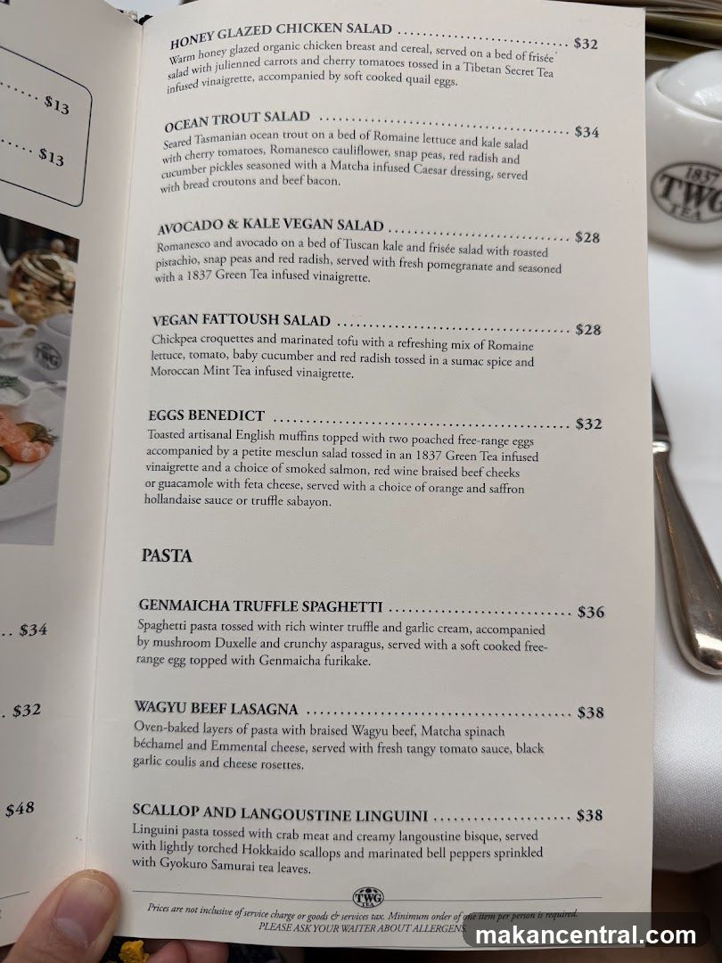 TWG Tea Menu
