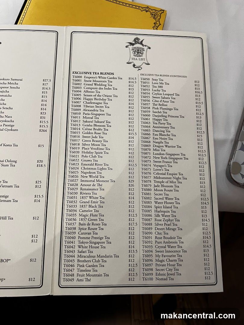 TWG TEA LIST