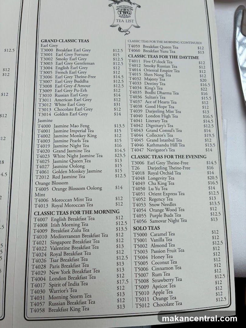 TWG TEA LIST