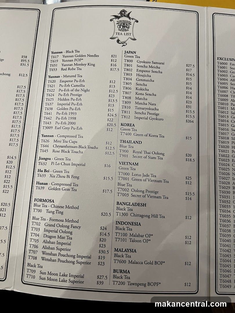 TWG TEA LIST