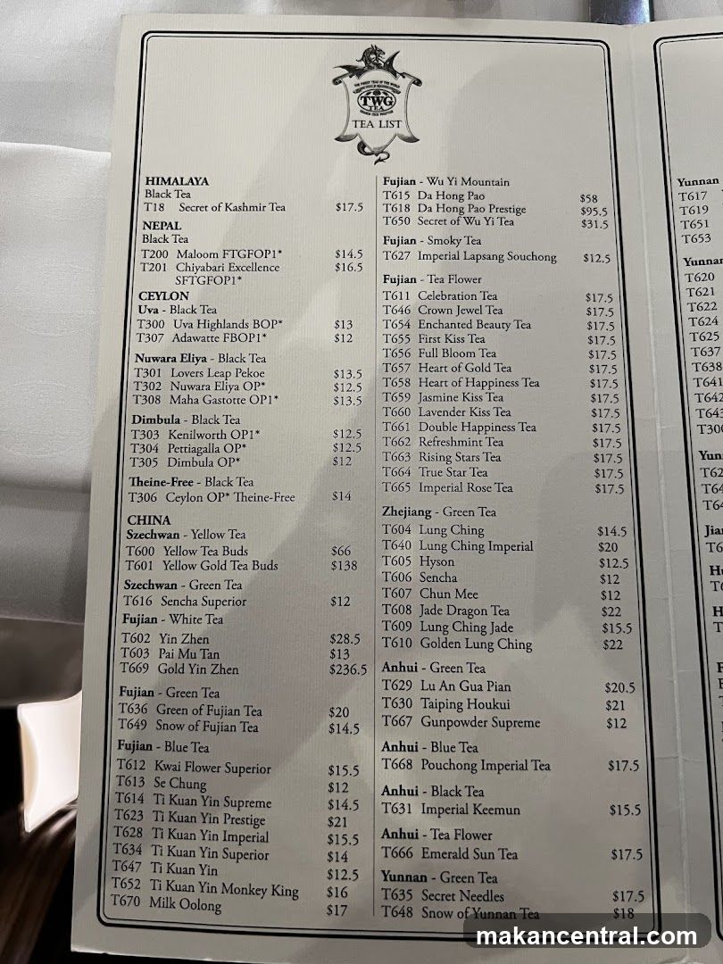 TWG TEA LIST