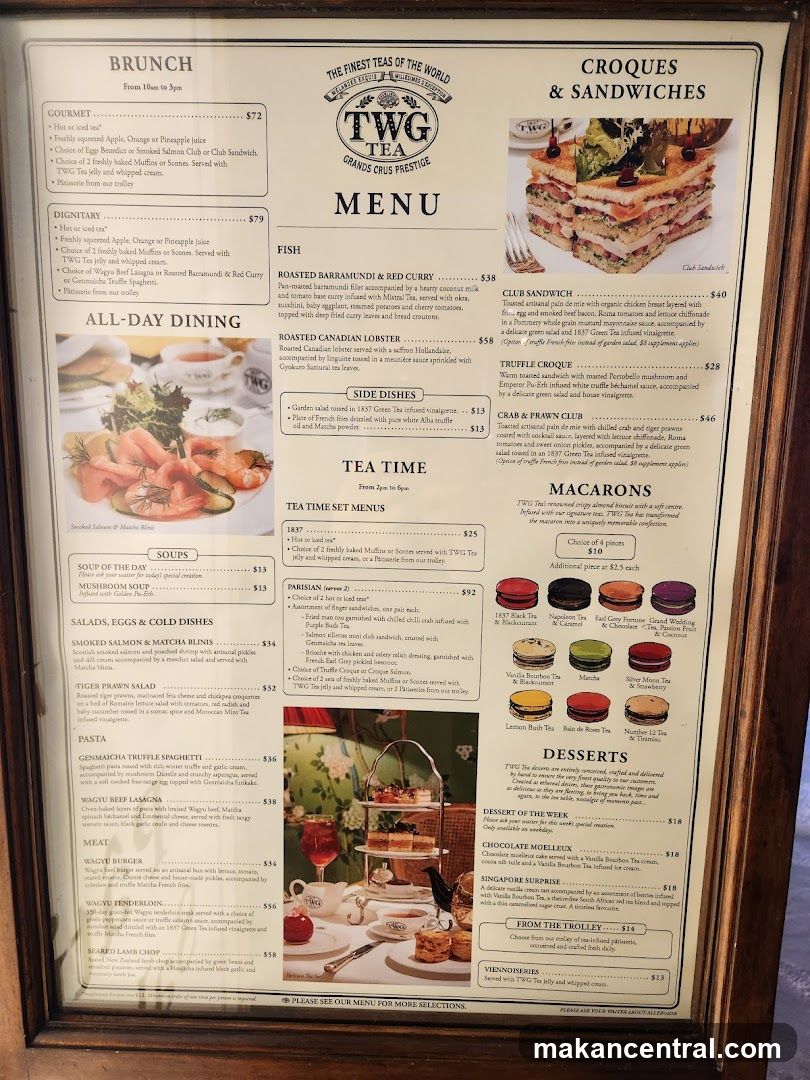 TWG TEA MENU
