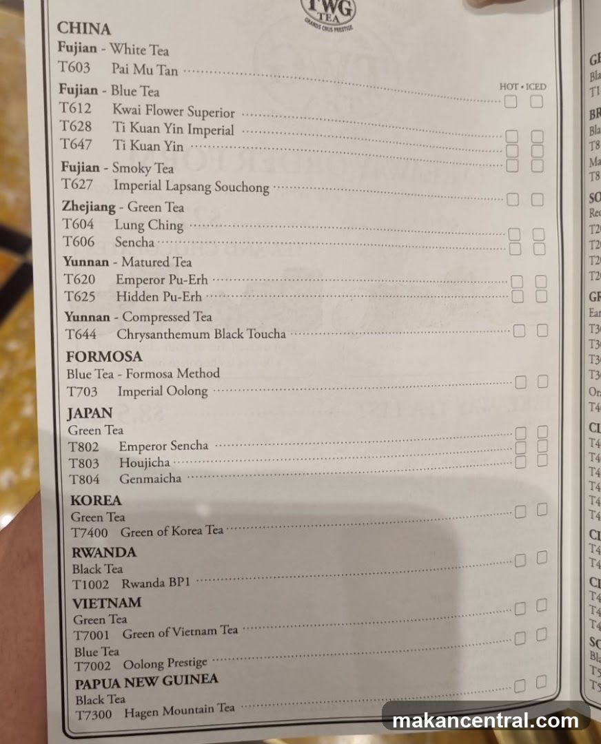 TWG Tea Menu