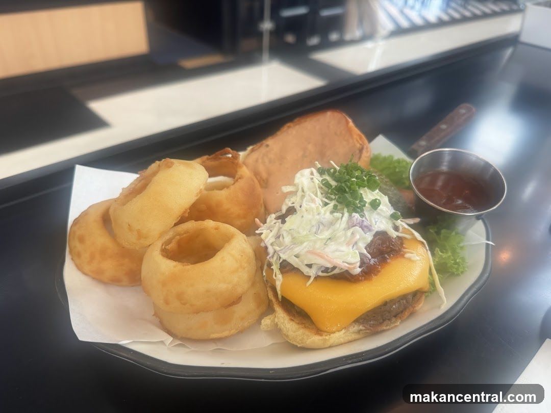 Burger with Onion Rings
