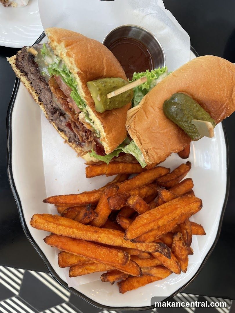 Burger and Sweet Potato Fries