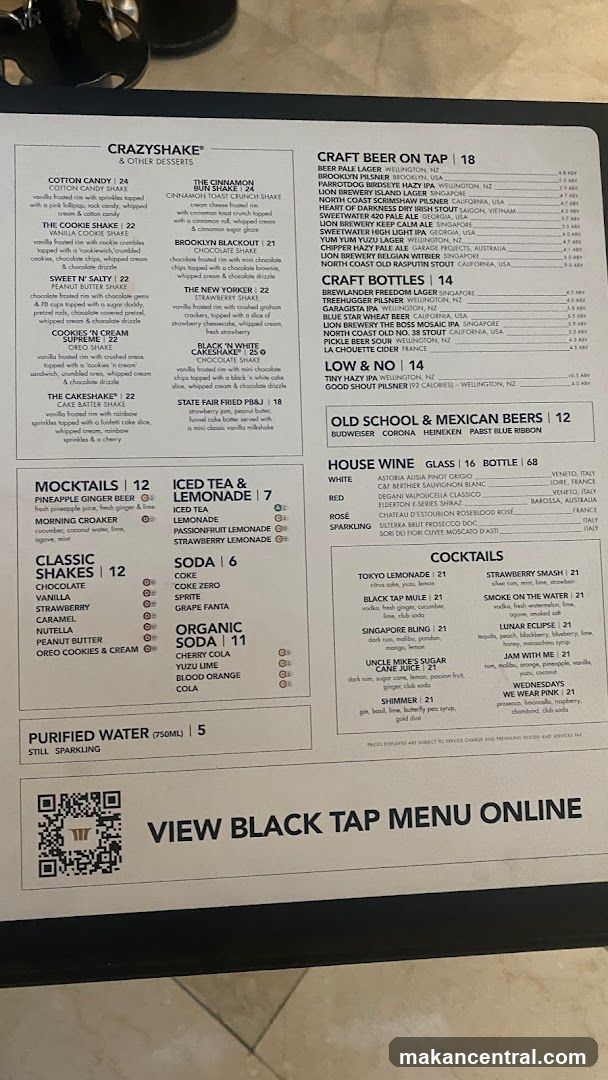 Black Tap Menu