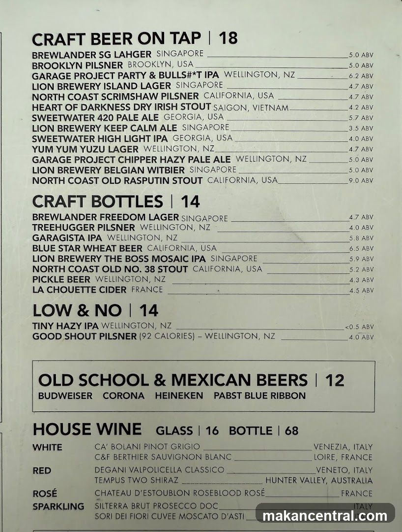 Beer and Wine Menu