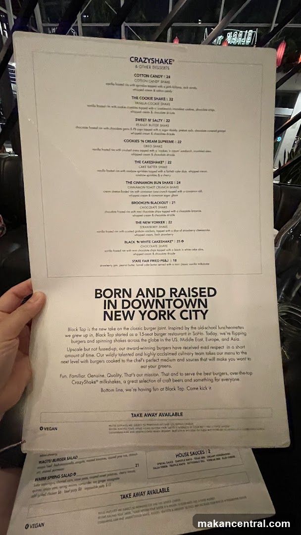 Black Tap Menu