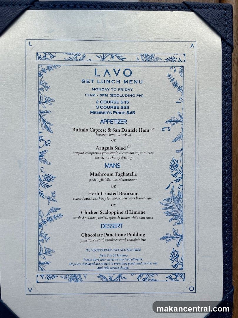 LAVO SET LUNCH MENU