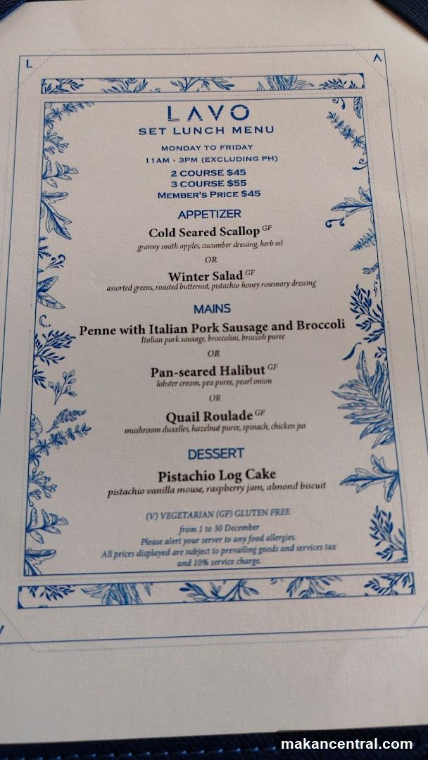 LAVO SET LUNCH MENU