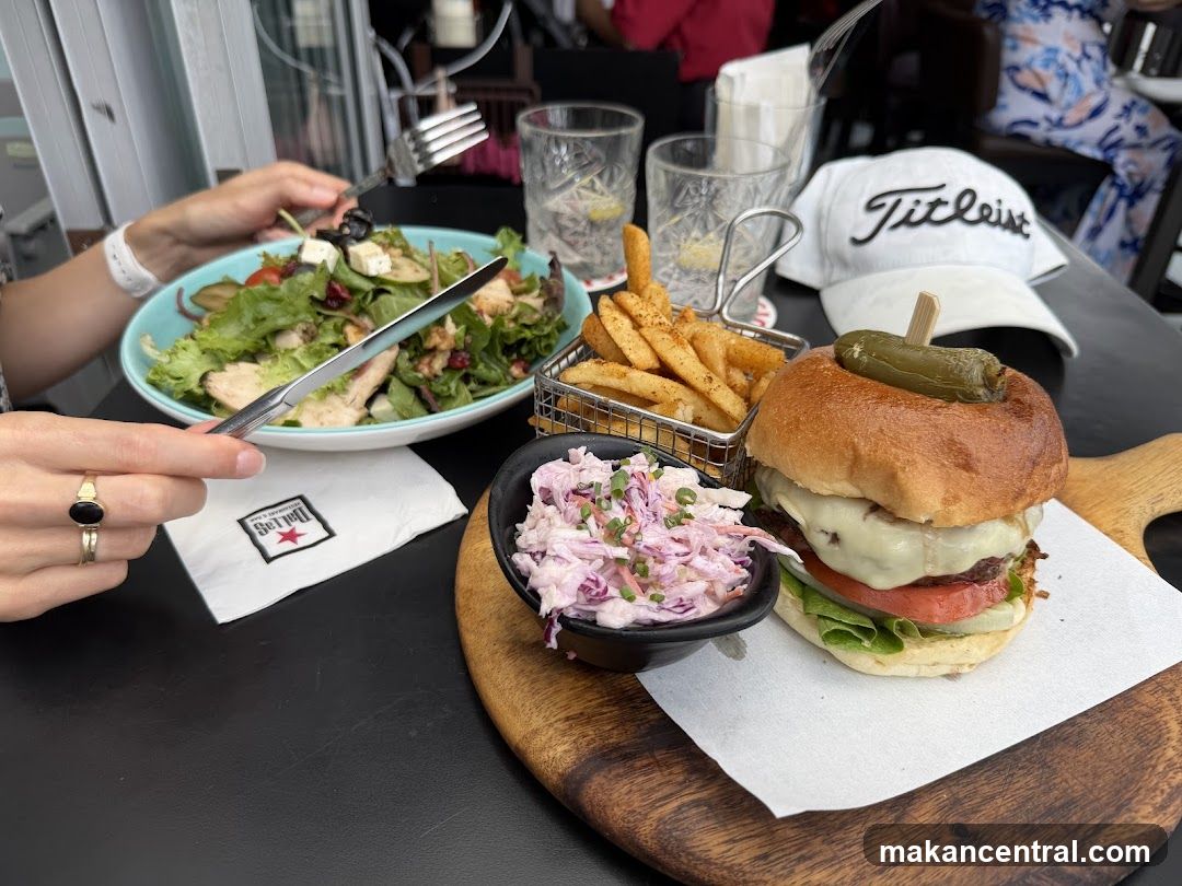 Burger, Fries, and Salad