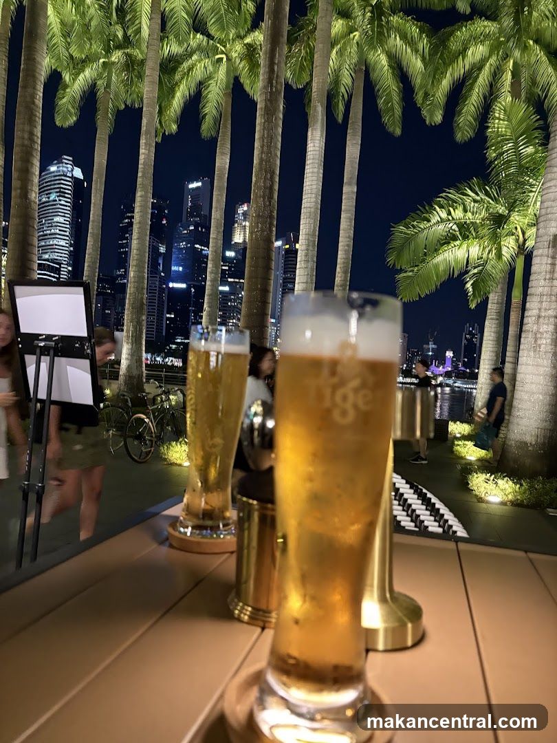 Outdoor seating with city skyline view