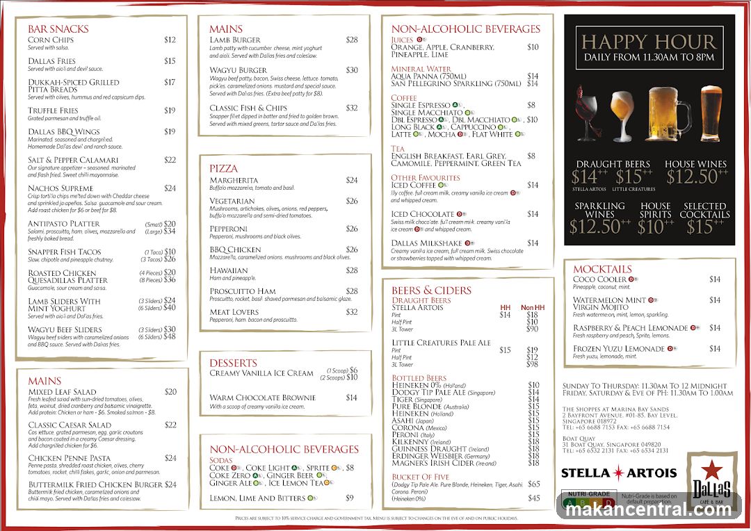 Dallas Cafe & Bar Menu