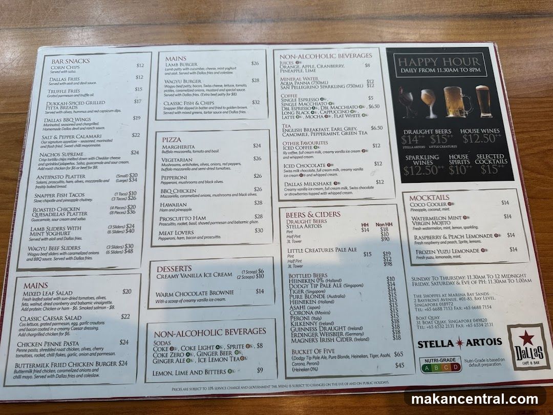 Dallas Cafe & Bar Menu